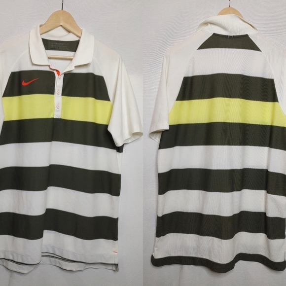 Nike Golf Sport Polo Shirt Short Sleeve White Green Yellow Orange Stripe‎ XL - Picture 1 of 8